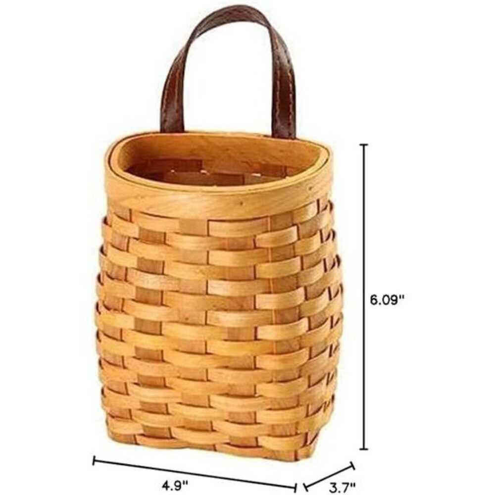 hanging wicker basket Hand-Woven Wood Storage Basket Portable Wall Hanging - Picture 7 of 8